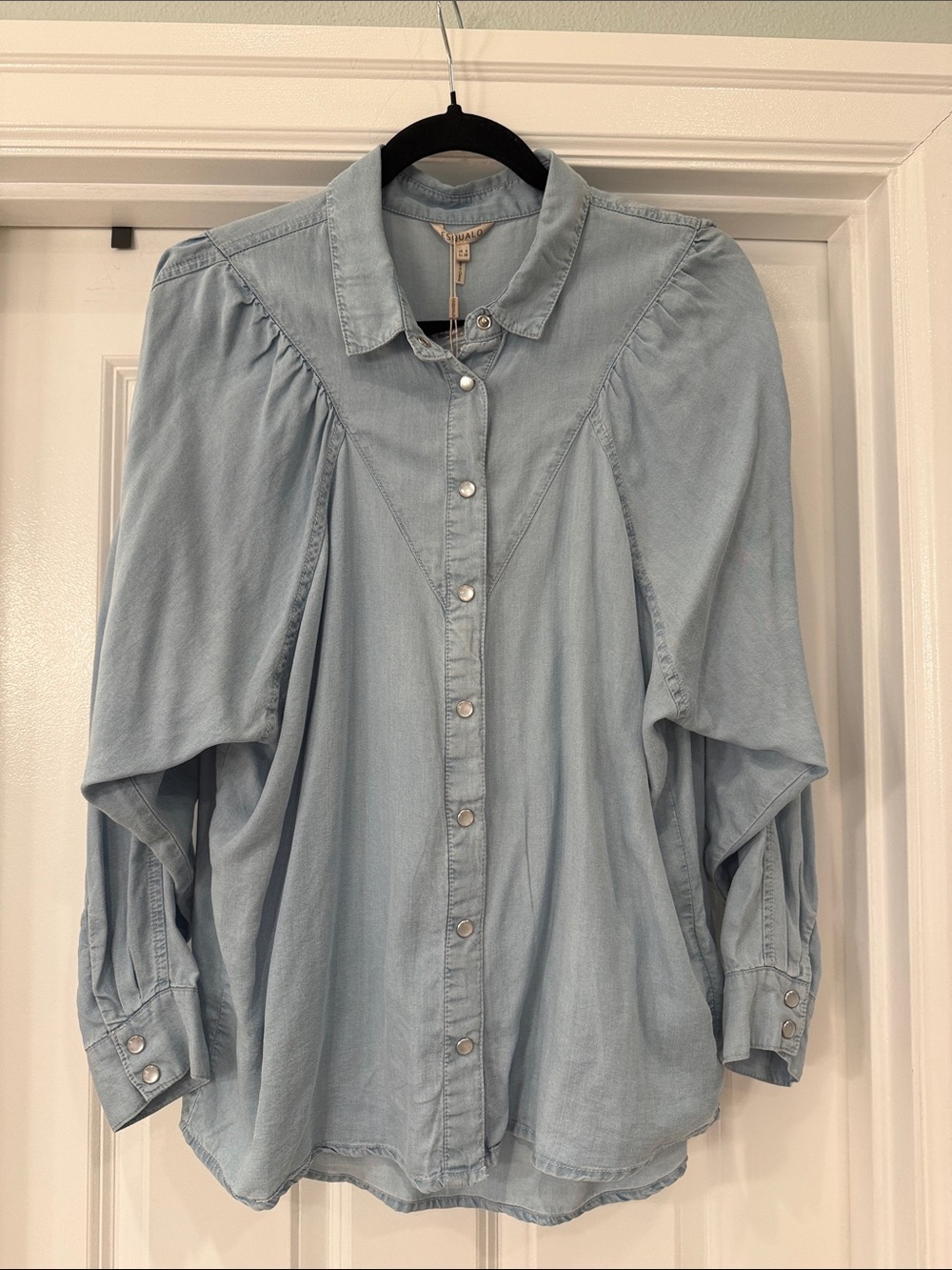 ESQUALO Light Blue Button-Down Puff Sleeve Shirt